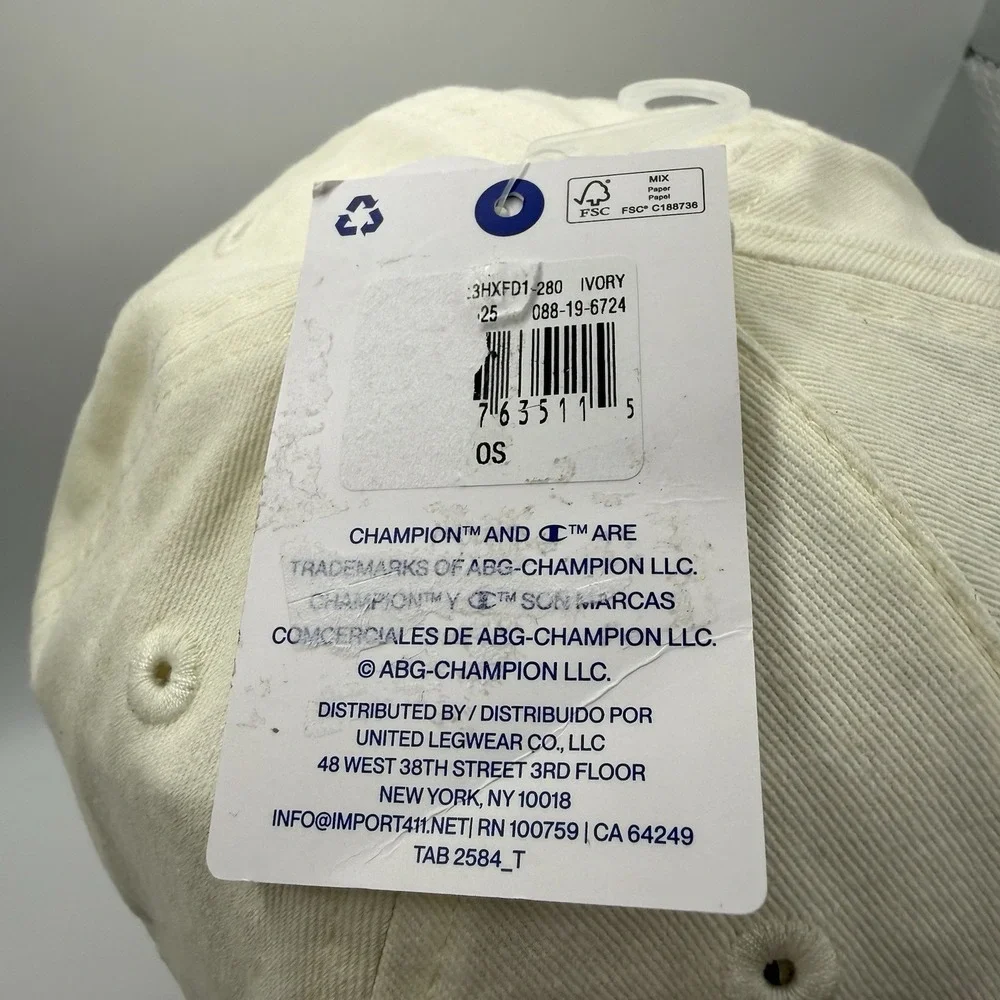 Champion Ivory Dad Hat Script Logo Adjustable Strap OS Cotton Cap 3HXFD1-280 NEW